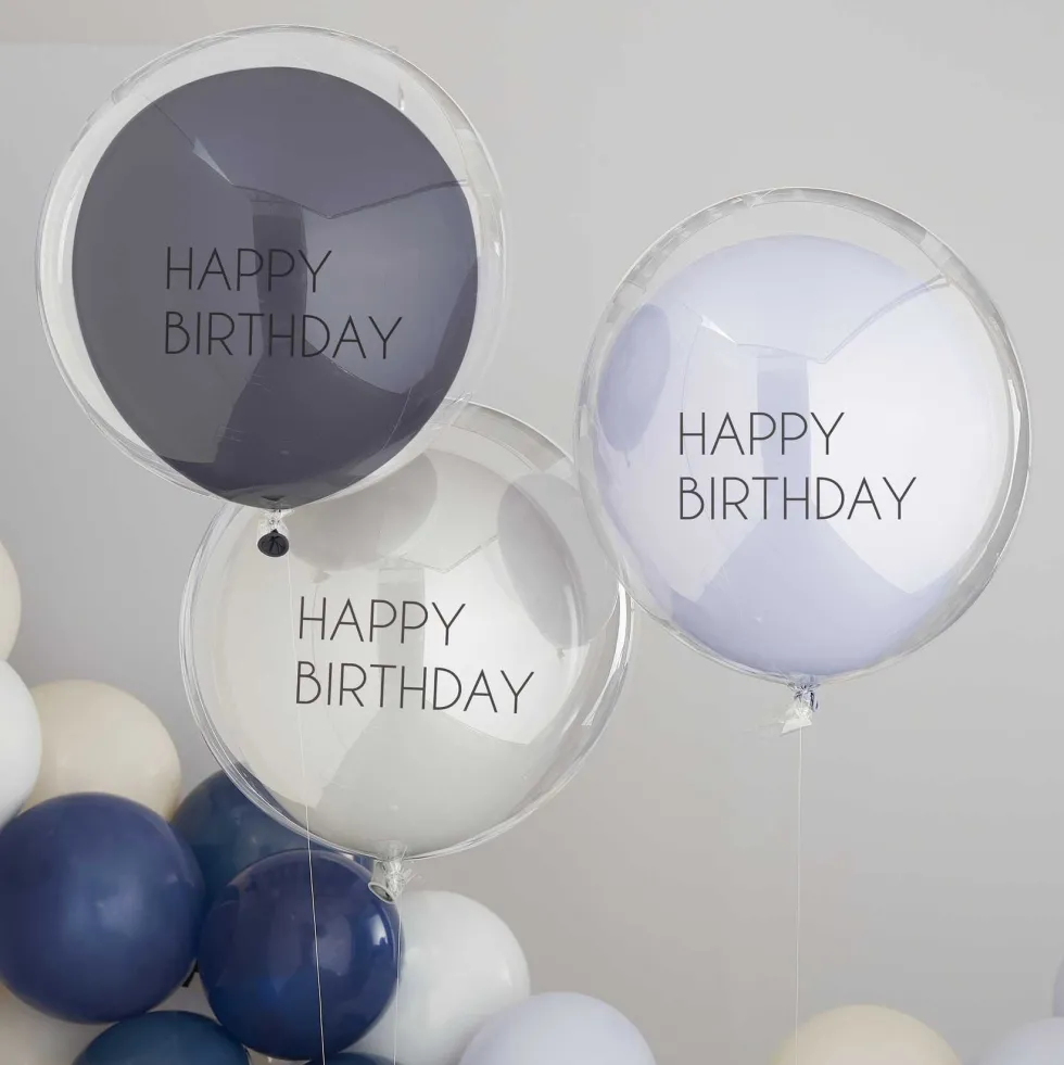 Ballonger Double Layer - Blå Happy Birthday 3-pack