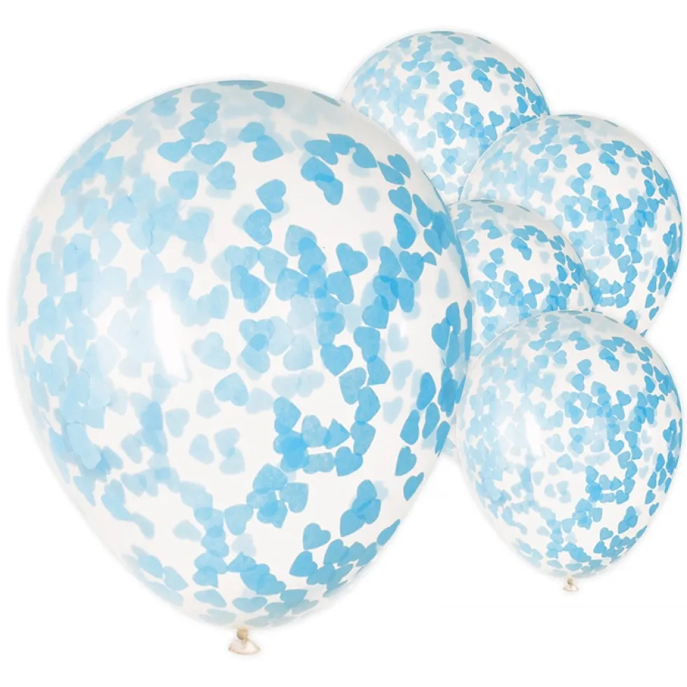 Ballonger med blå hjärtformad konfetti 5-pack