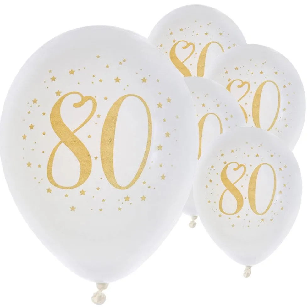 Ballonger Vit & Guld 80 år 8-pack