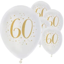 Ballonger Vit & Guld 60 år 8-pack