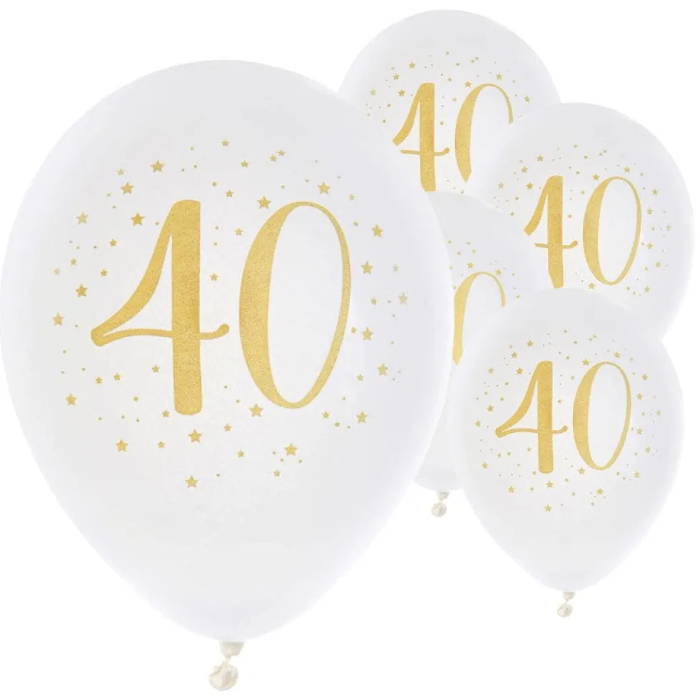 Ballonger Vit & Guld 40 år 8-pack