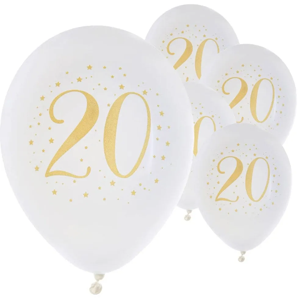 Ballonger Vit & Guld 20 år 8-pack