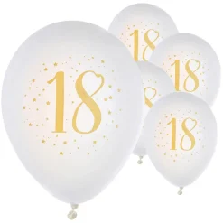 Ballonger Vit & Guld 18 år 8-pack