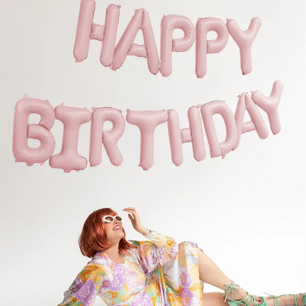 Ballonggirlang Happy Birthday Ljusrosa 340 cm