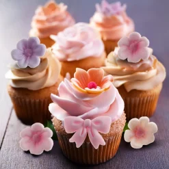 Blommor & Rosetter Sockerdekorationer Rosa 10-pack