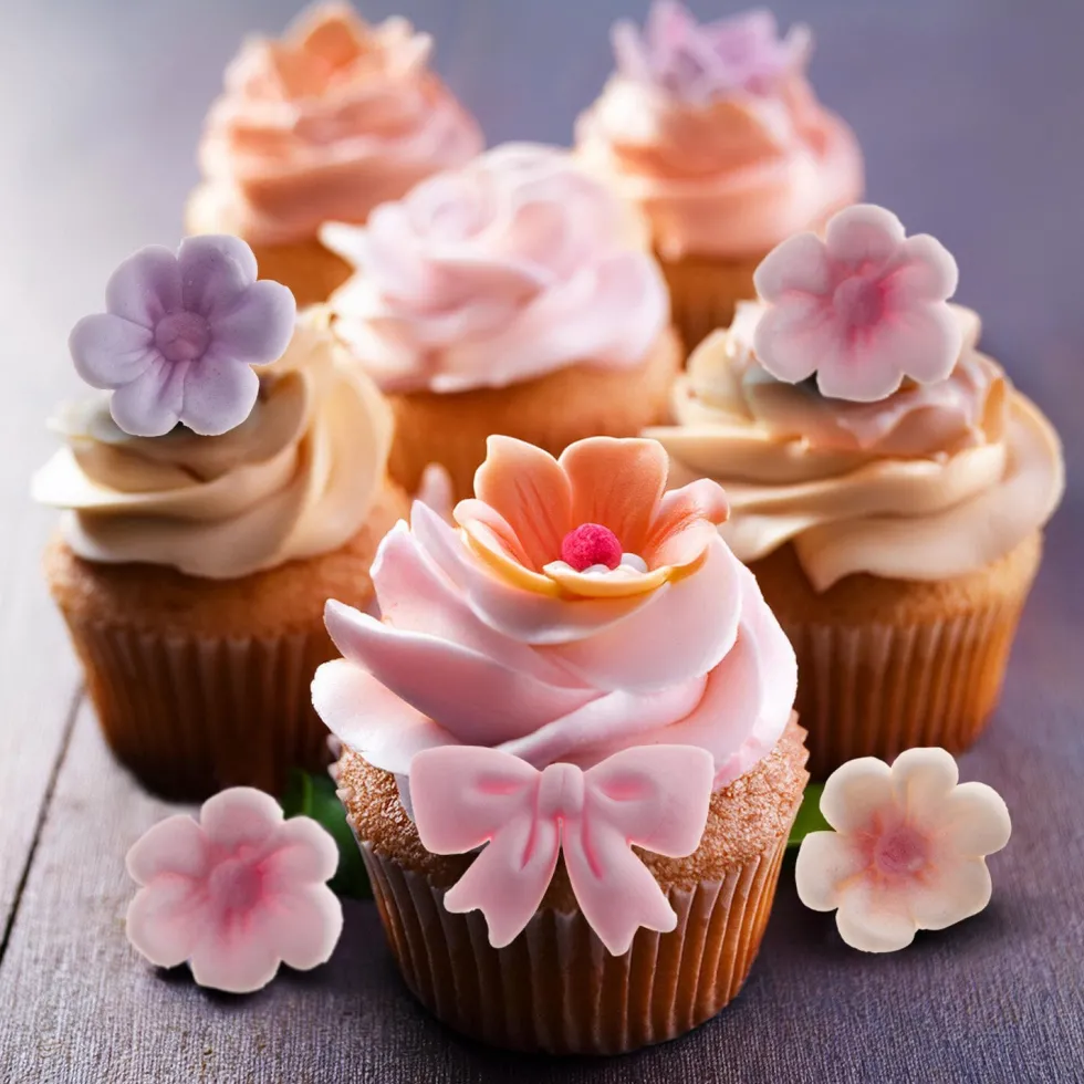Blommor & Rosetter Sockerdekorationer Rosa 10-pack