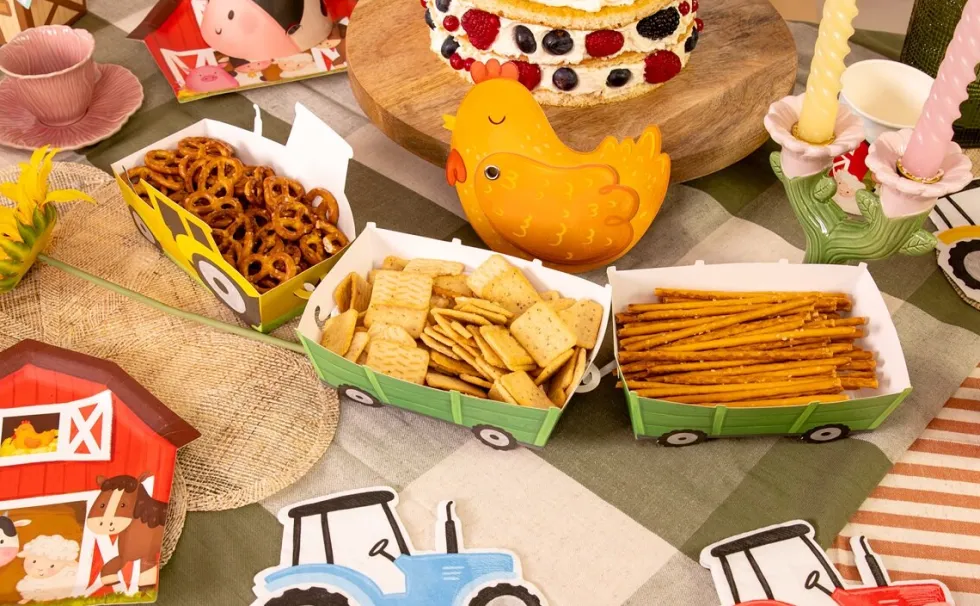 Bondgård Snacksboxar Traktor med vagnar 3-pack