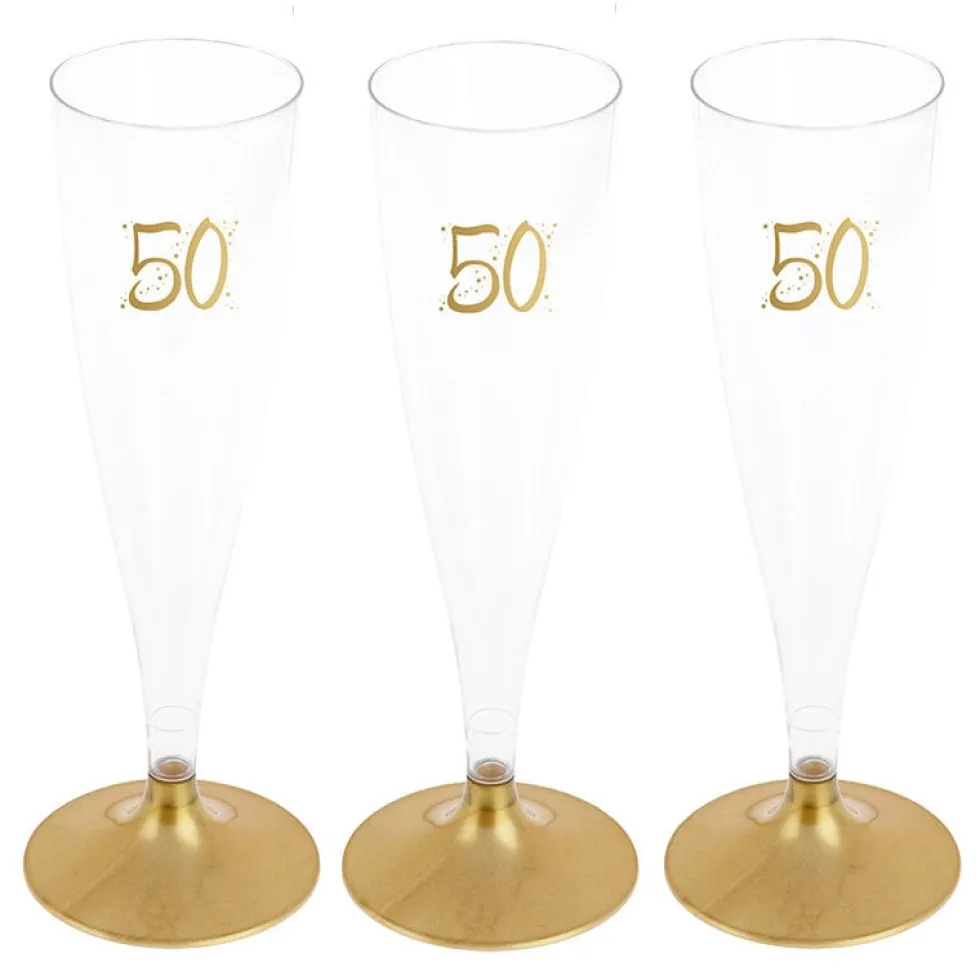Champagneglas med guldfot 50 år 6-pack