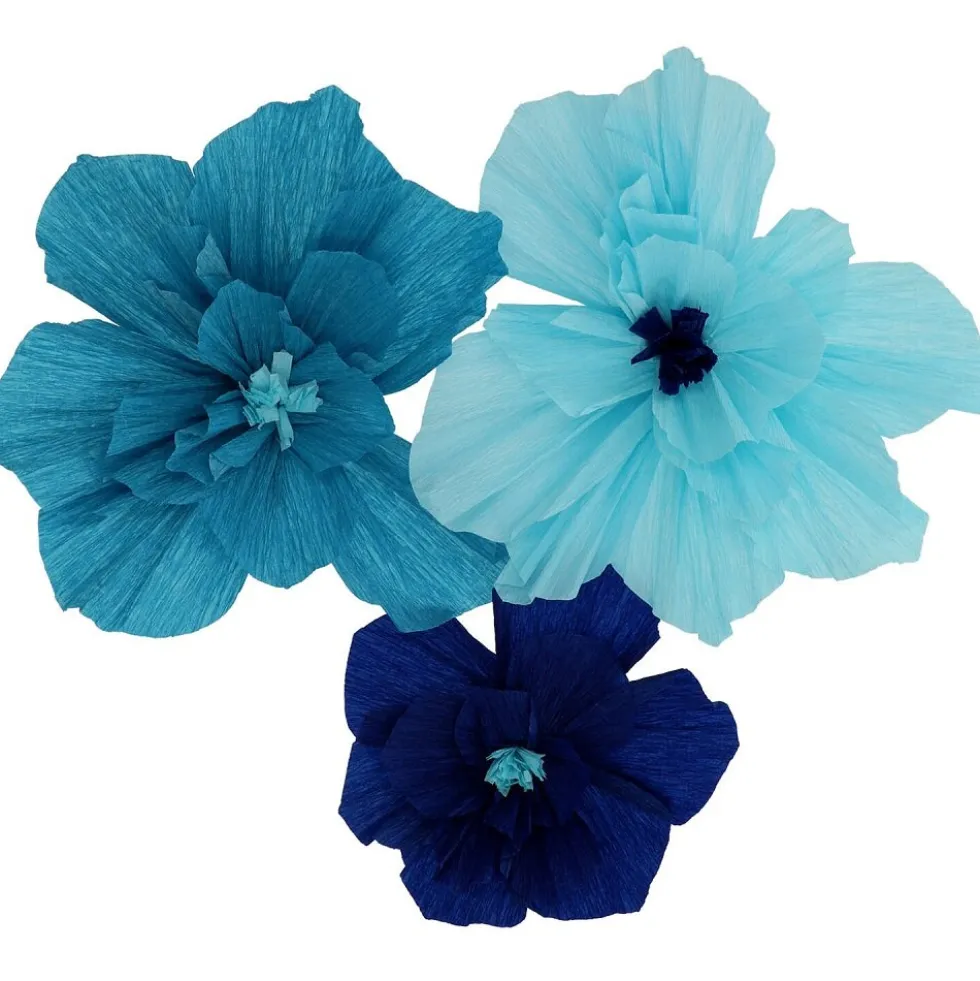Dekorationer Blå Pappersblommor, 30 cm 3-pack