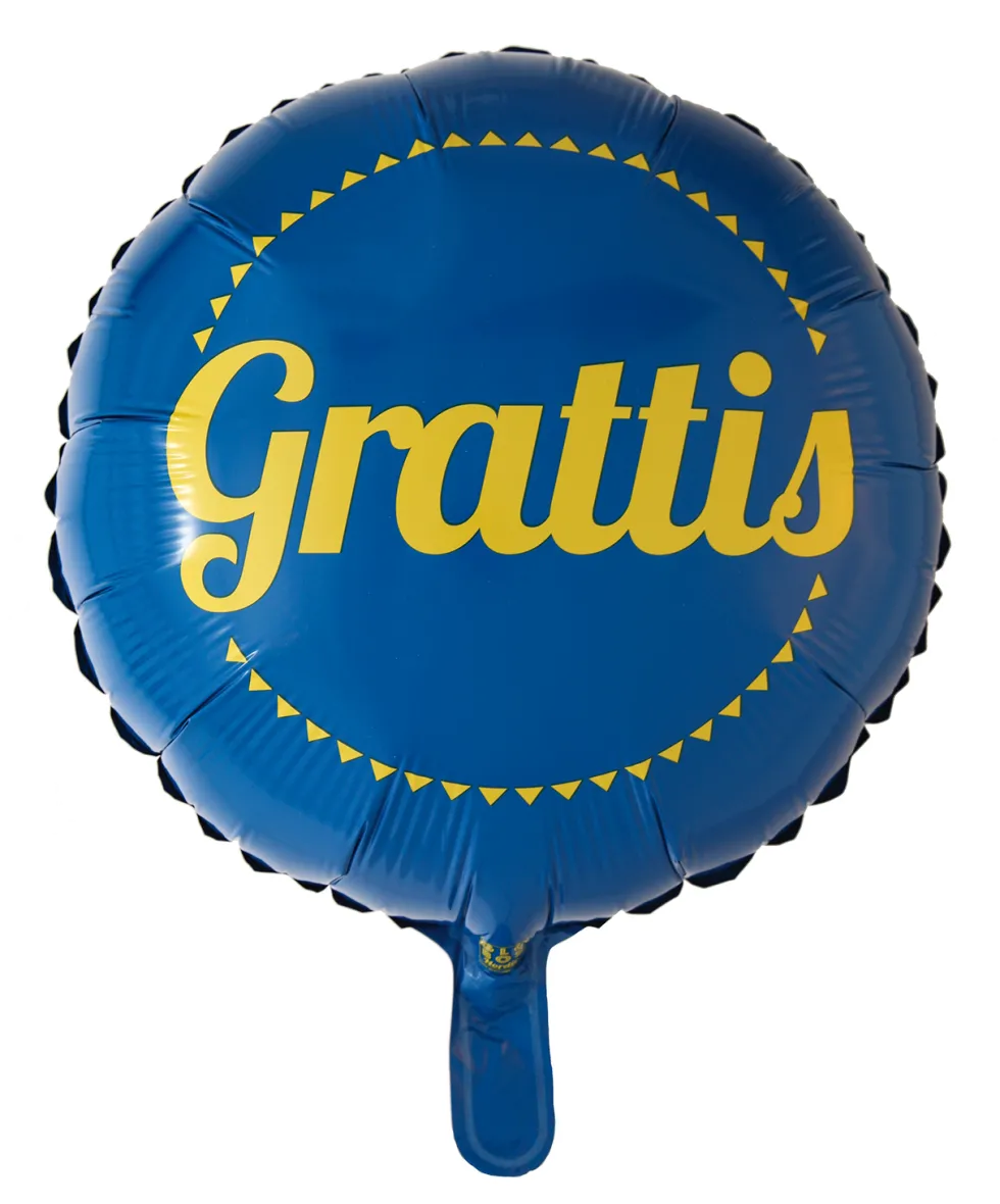 Folieballong Grattis blå/gul
