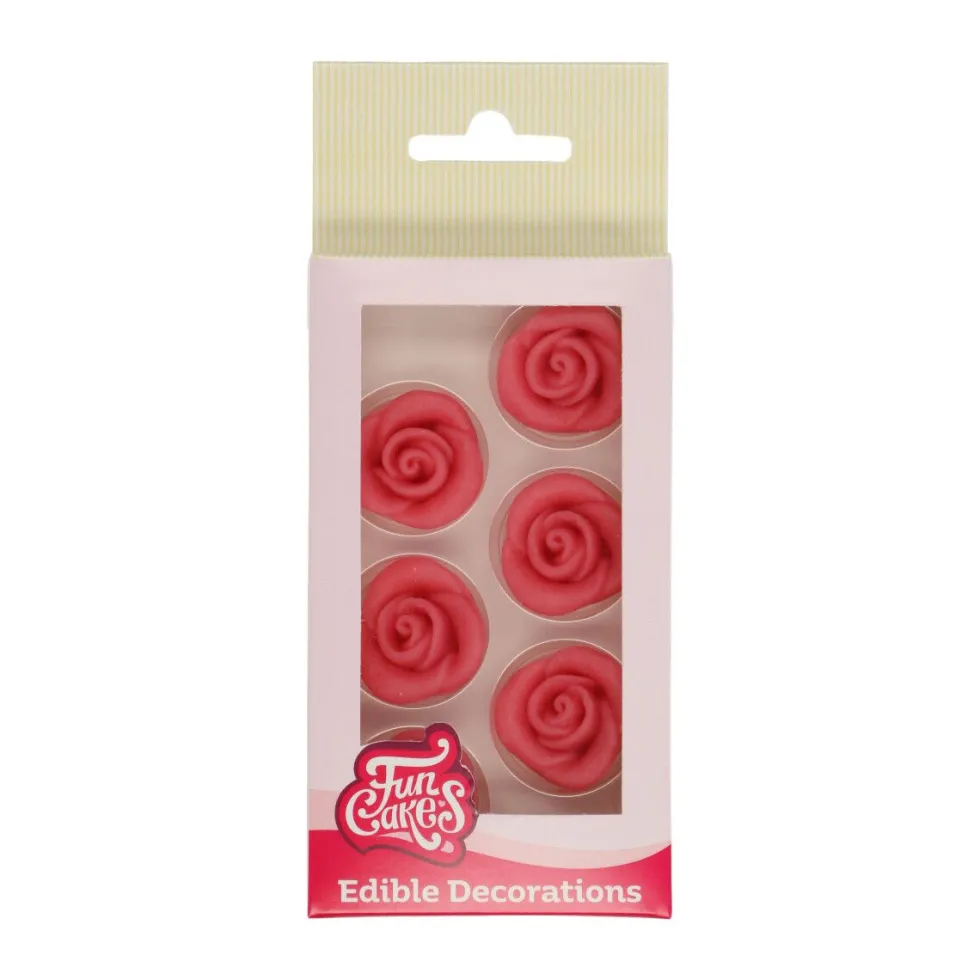 FunCakes - Marsipan Dekorationsrosor rosa 6-pack