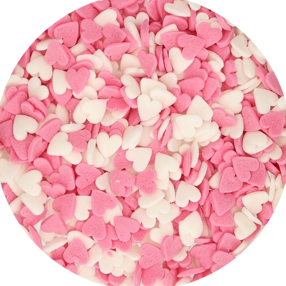 FunCakes - Strössel Rosa och vita hjärtan 60 gram