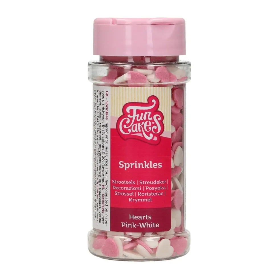 FunCakes - Strössel Rosa och vita hjärtan 60 gram
