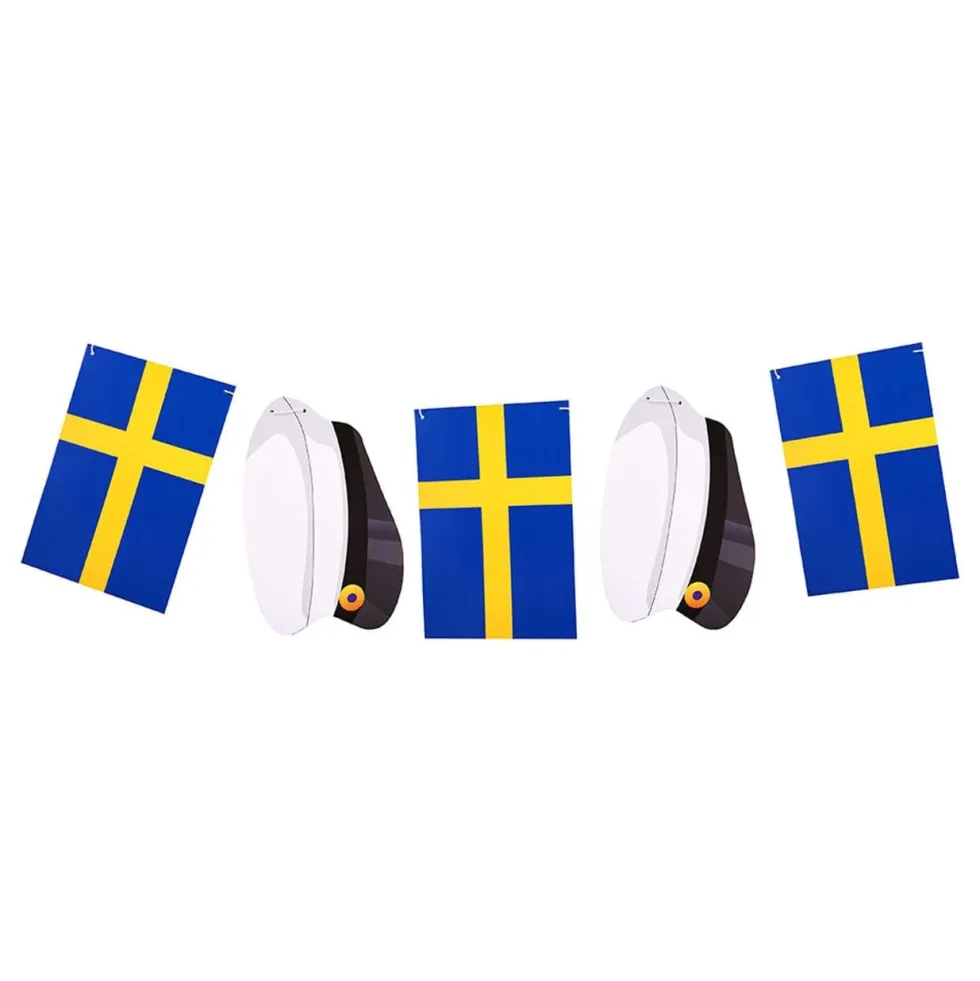 Girlang Sverigeflaggor och Studentmössor