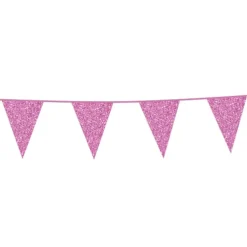 Glittrande flaggirlang i rosa 6 meter