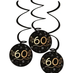Hängande Swirl Dekorationer Svart & Guld 60 år