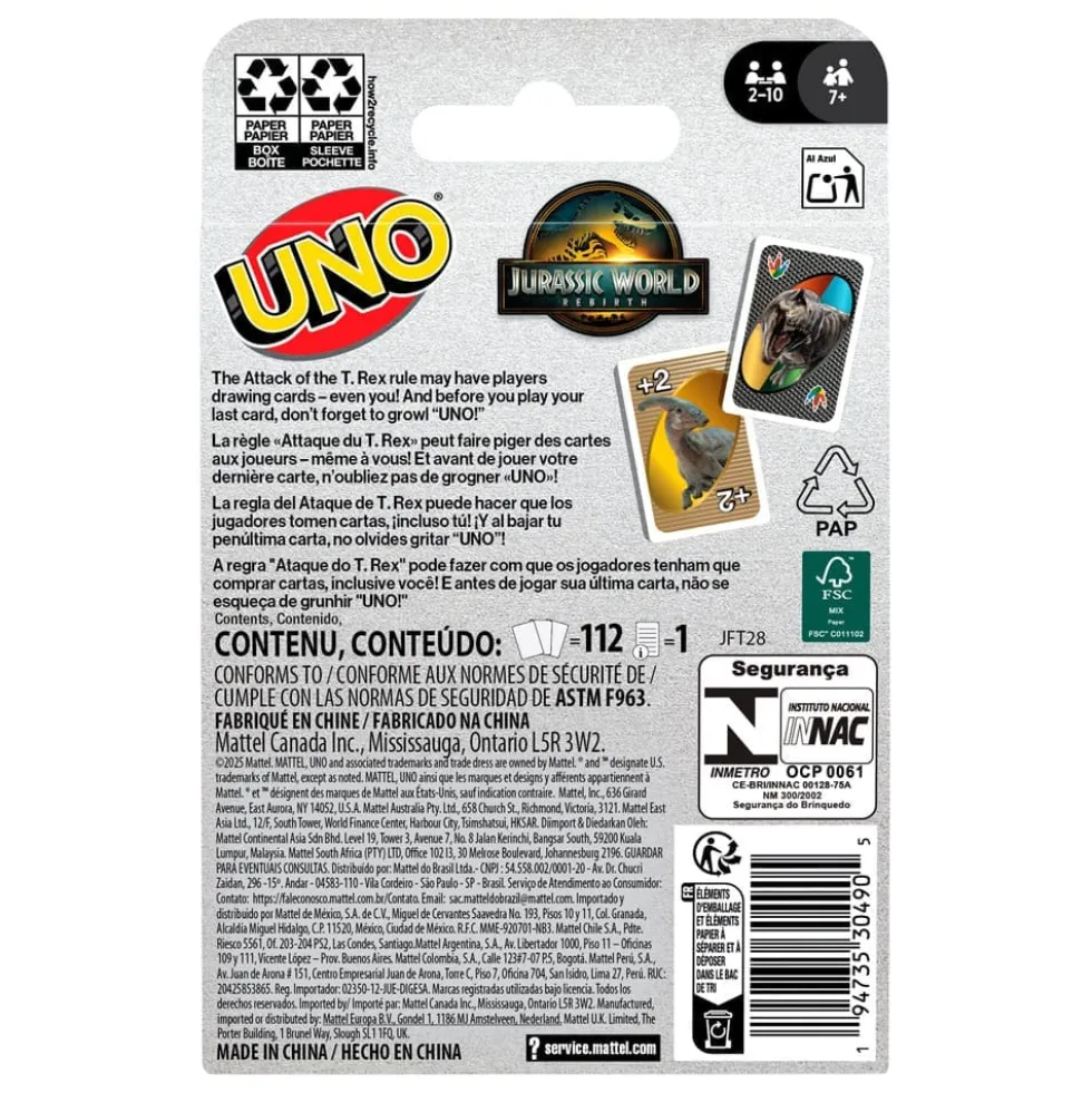 Jurassic World UNO Kortspel