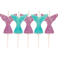 Mermaid Tårtljus av glittrande sjöjungfrufenor 5-pack