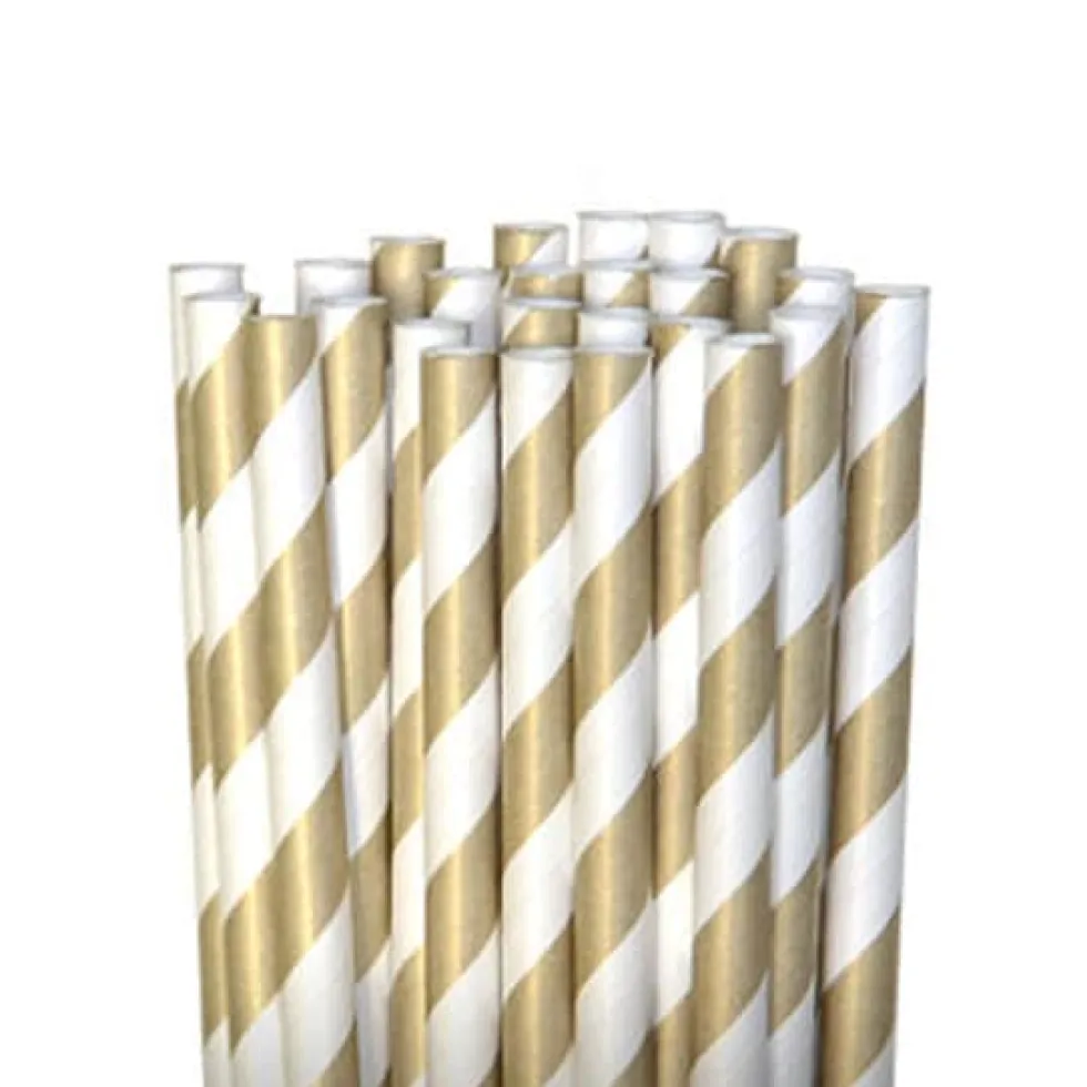 Pappsugrör - Randiga Guld 10-pack