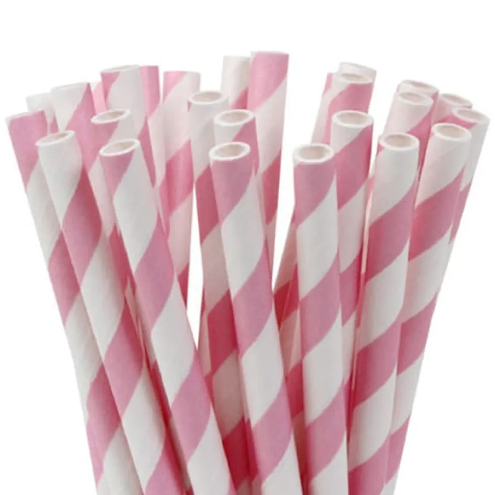 Pappsugrör - Randiga Ljusrosa 10-pack