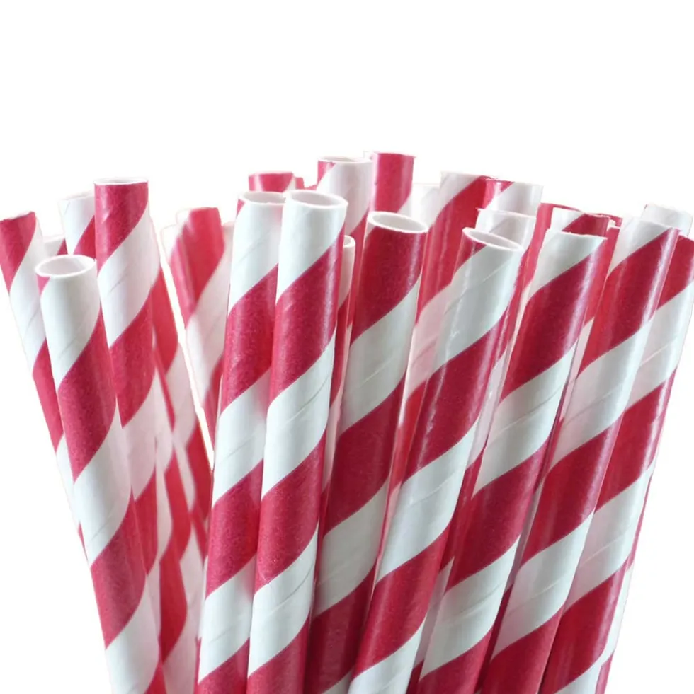 Pappsugrör - Randiga Röda 10-pack