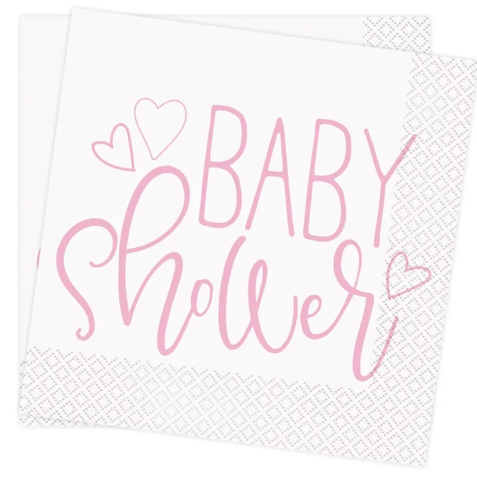 Pink Heart Babyshower, Servetter 16-pack