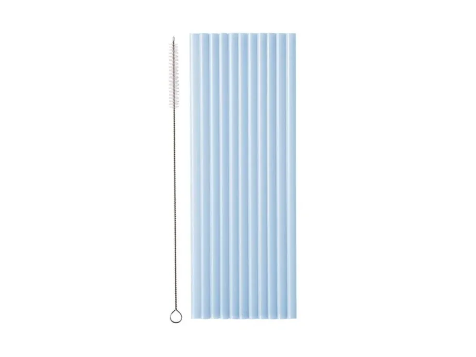 Plastsugrör, Pastellblå 23 cm 12-pack