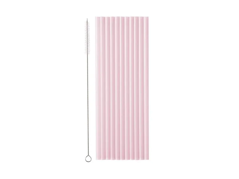 Plastsugrör, Pastellrosa 23 cm 12-pack