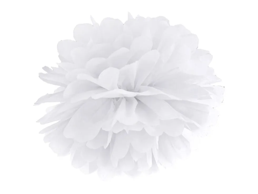 Pom pom boll i vit färg 35 cm
