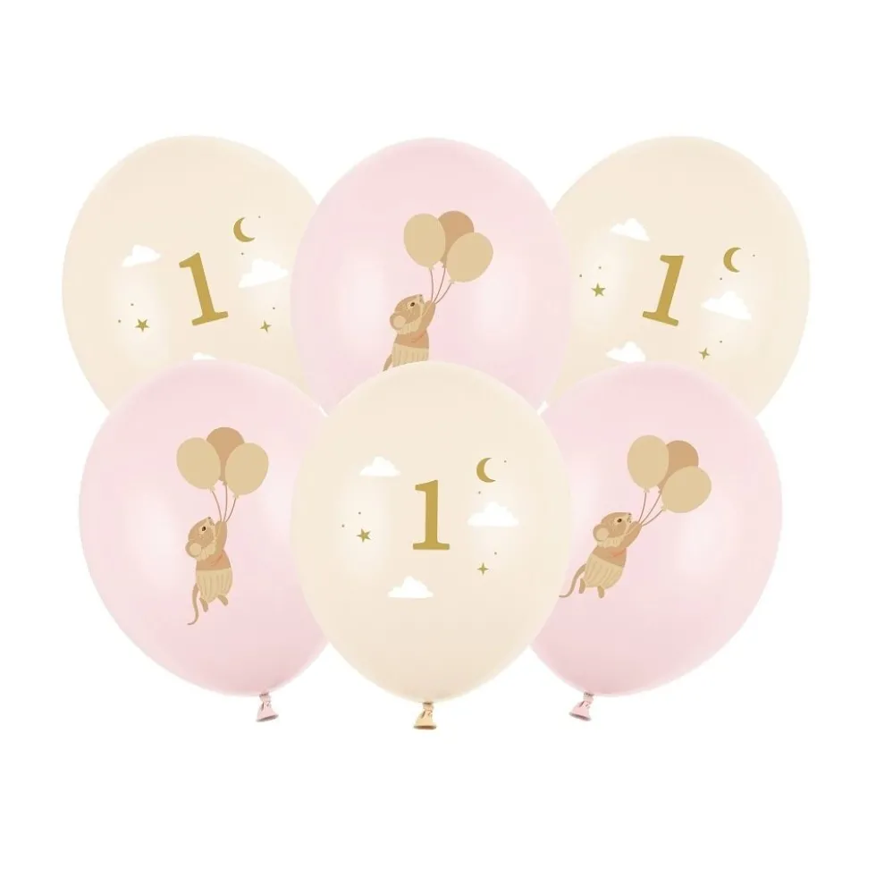 Rosa Mus Ballongmix 1 år 6-pack
