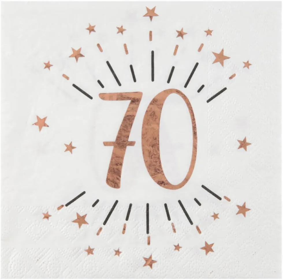 Roseguldglittriga servetter 70 år 10-pack