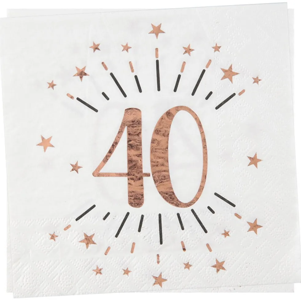 Roseguldglittriga servetter 40 år 10-pack
