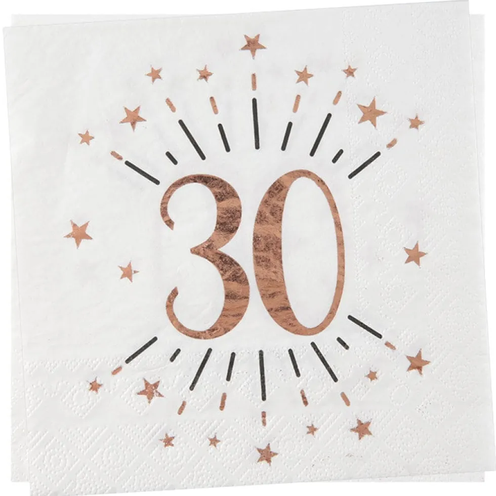 Roseguldglittriga servetter 30 år 10-pack
