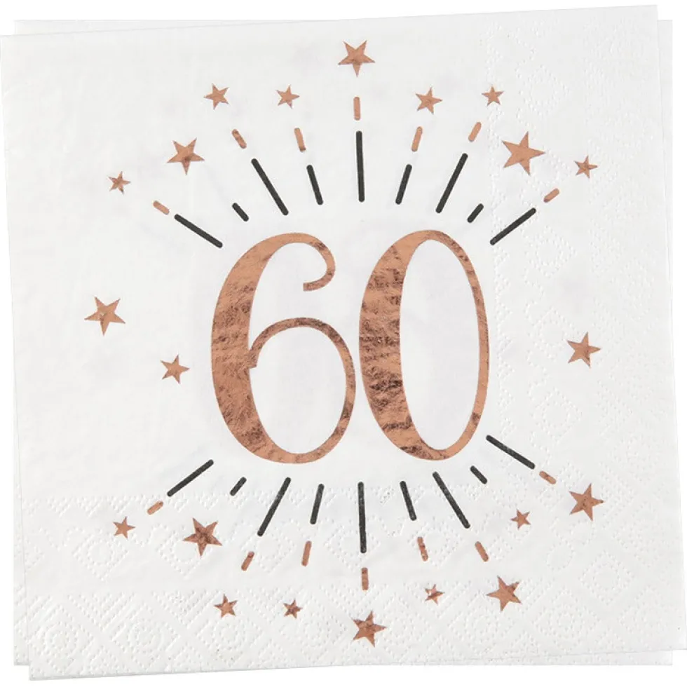 Roseguldglittriga servetter 60 år 10-pack