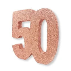 Roséglittrig bordsdekoration 50 år