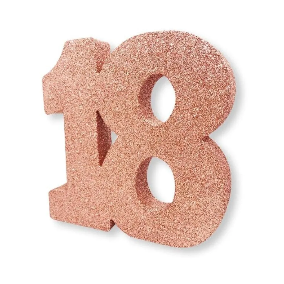 Roséglittrig bordsdekoration 18 år