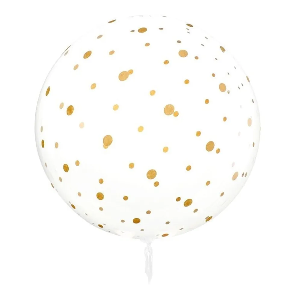 Rund transparant ballong med guldprickar 60 cm