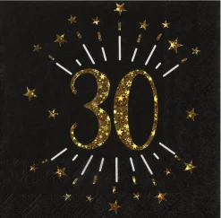Servetter Svart & Guld 30-årsfest 10-pack