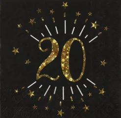 Servetter Svart & Guld 20-årsfest 10-pack