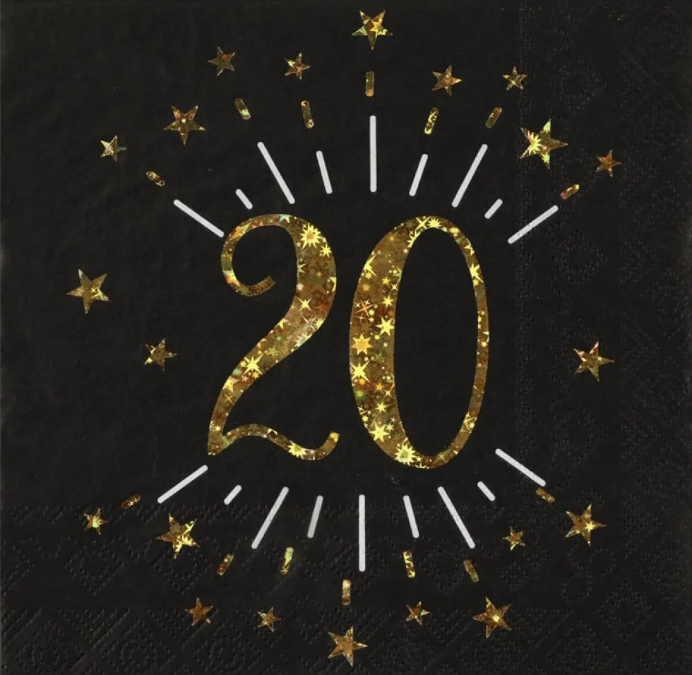 Servetter Svart & Guld 20-årsfest 10-pack
