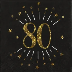 Servetter Svart & Guld 80-årsfest 10-pack