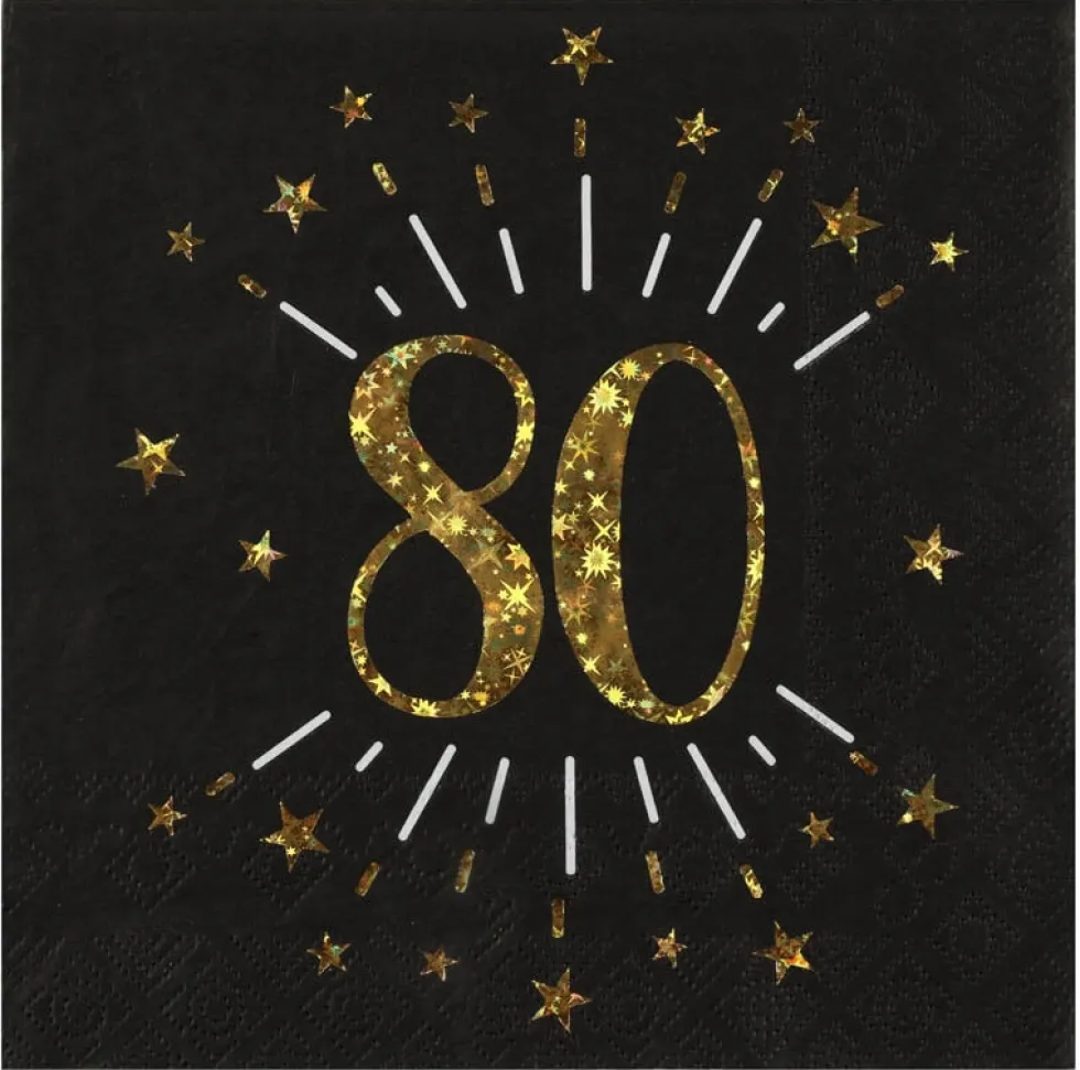 Servetter Svart & Guld 80-årsfest 10-pack
