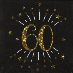 Servetter Svart & Guld 60-årsfest 10-pack