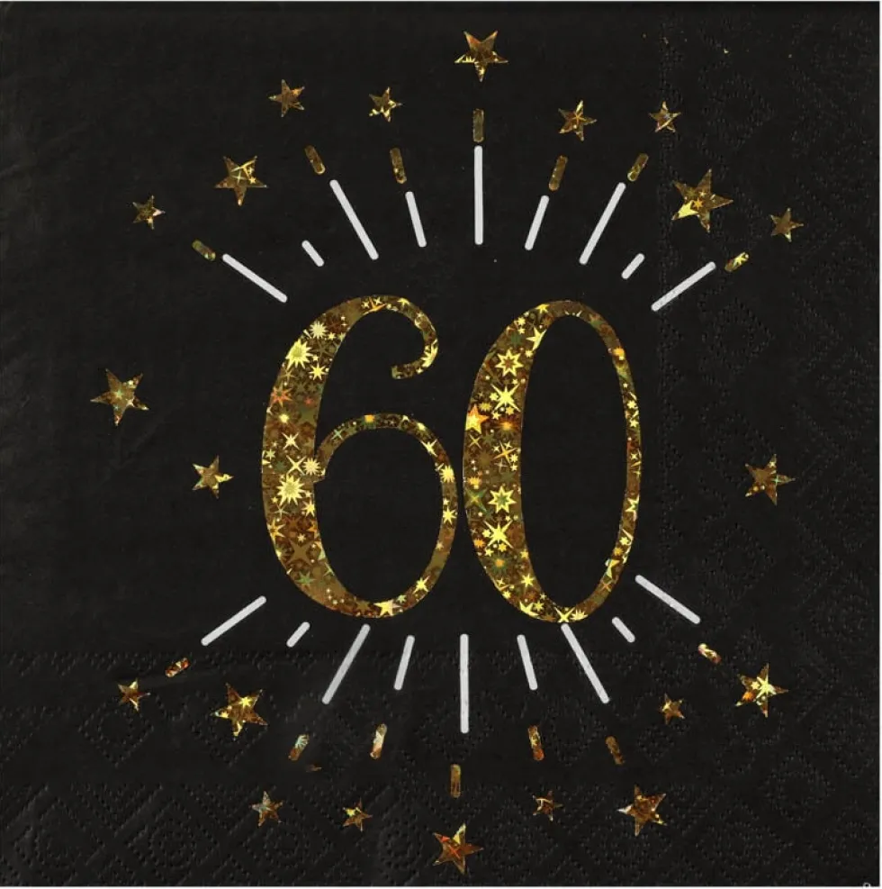 Servetter Svart & Guld 60-årsfest 10-pack