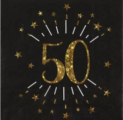 Servetter Svart & Guld 50-årsfest 10-pack