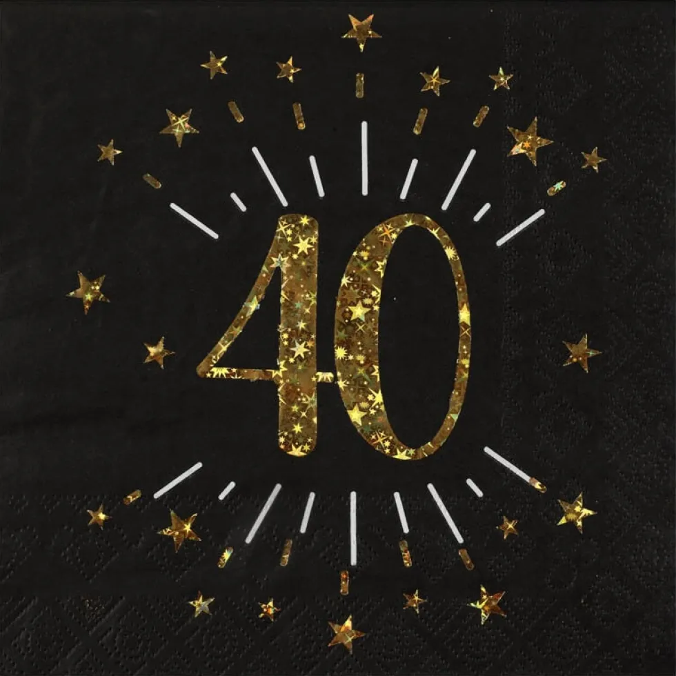 Servetter Svart & Guld 40-årsfest 10-pack