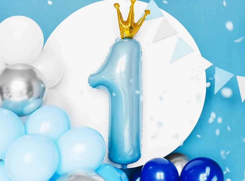 Sifferballong Blå, 1 år med krona