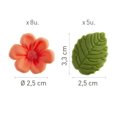 Sockerdekorationer Rosa blommor med blad 13-pack