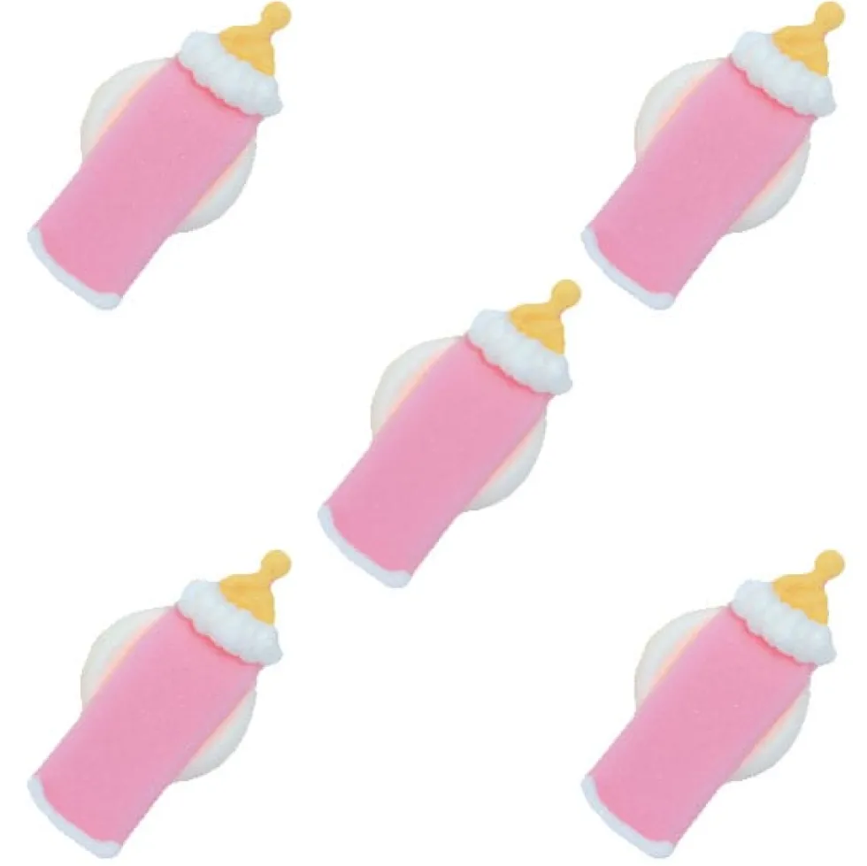 Sockerdekorationer Rosa Nappflaskor 5-pack