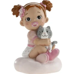Tårtdekoration - Baby i rosa med kattunge 9 cm